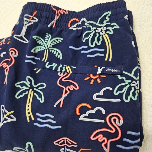 Chubbies Mens Neon Tropical Flamingo Palm Tree Swim Trunks Navy Blue XXL - Picture 7 of 11
